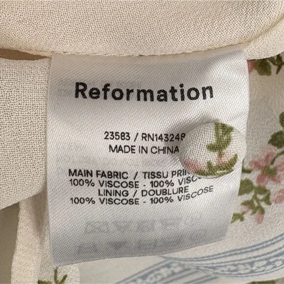 Reformation Women's Doutzen Dress 6 Ivory Surrey Floral Print Ruffle Hem Spring - Picture 6 of 10